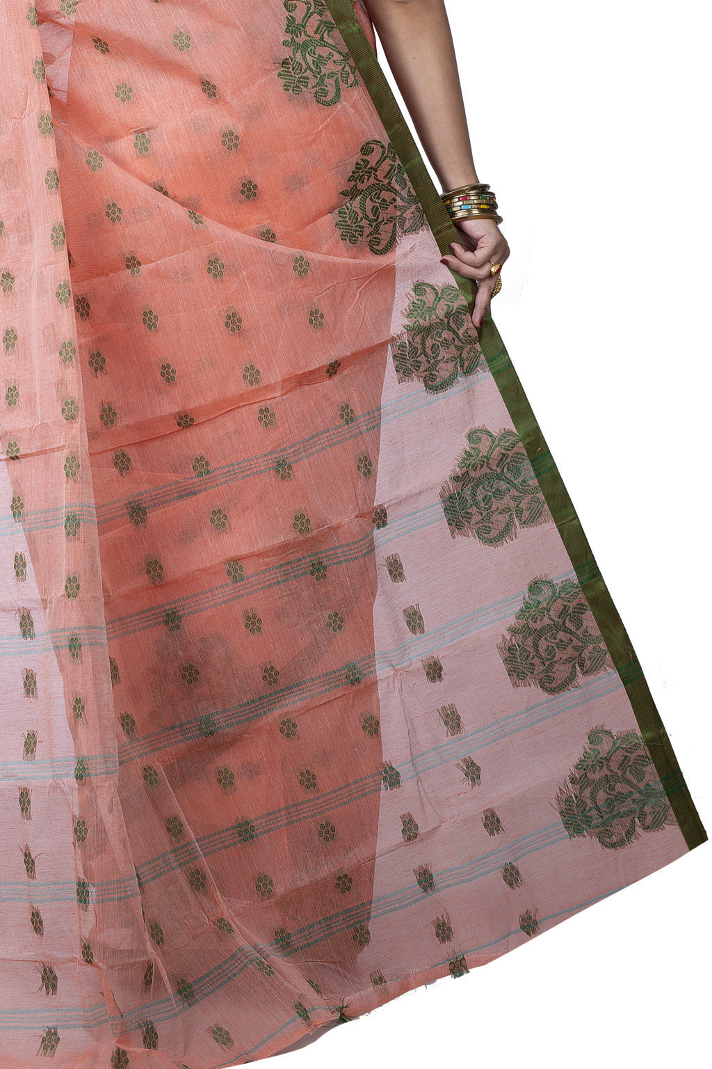 Light Orange Pure Cotton Botgach Tant Saree (539)